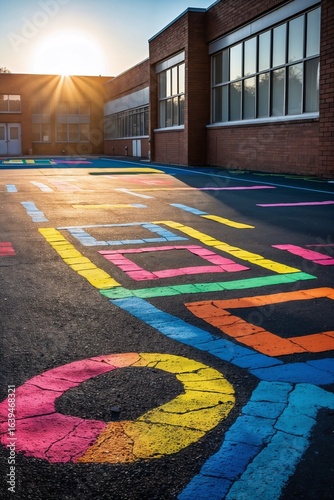Painted hopscotch game on asphalt