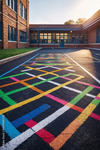 Morning sunlight over school playground