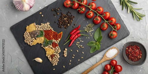 Wallpaper Mural African continent map made of spices and herbs on slate board, topdown view Torontodigital.ca