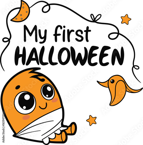 Cute Baby Ghost Vector Illustration for Apparel and Nursery Print