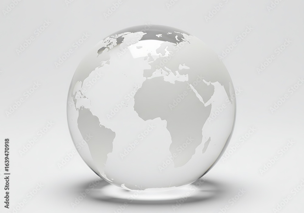 Fototapeta premium Glass globe showing continents isolated on white background