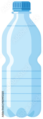 Vector illustration of a clear plastic water bottle in light blue tones