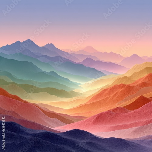 Pastel Mountain Range at Sunset with Gradient Color Transition