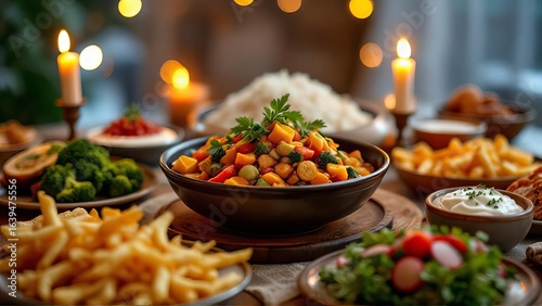 Wallpaper Mural Festive dinner table with various dishes, candles, and decorations Torontodigital.ca