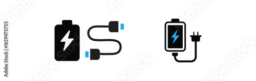 Smartphone connection to charge battery. Usb cable and mobile phone. Vector 10 Eps.