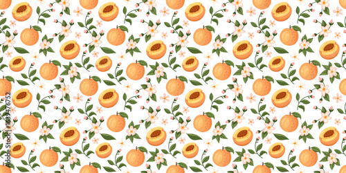 Peach fruit and flower pattern