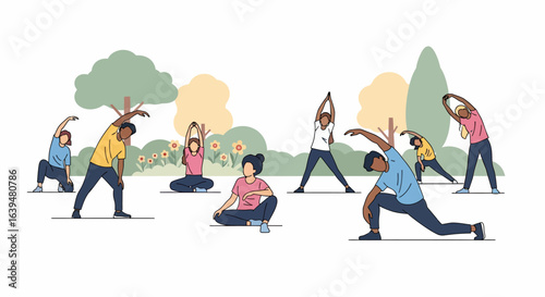 Diverse Group Outdoor Stretching Session in Park