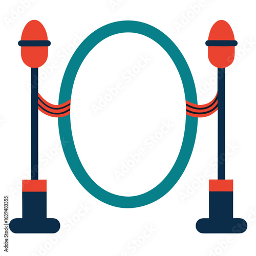 Dog agility hoop with red and blue stanchions
