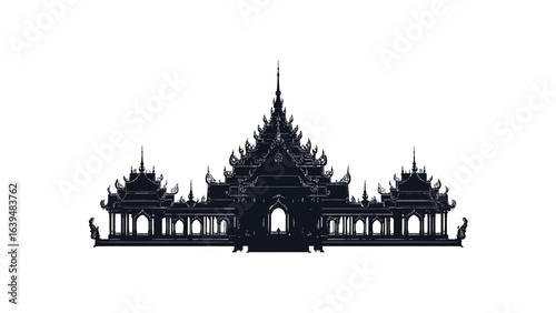 Traditional temple silhouette isolated on white background