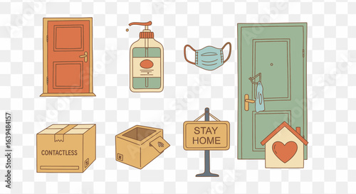 Illustration depicting safety measures and contactless delivery during the pandemic era of isolation
