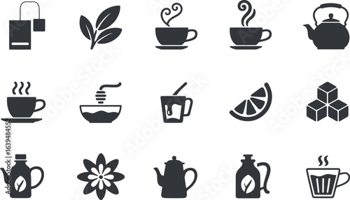Vector Tea Icons:  Brewing, Cups, Kettle, and Leaf Designs