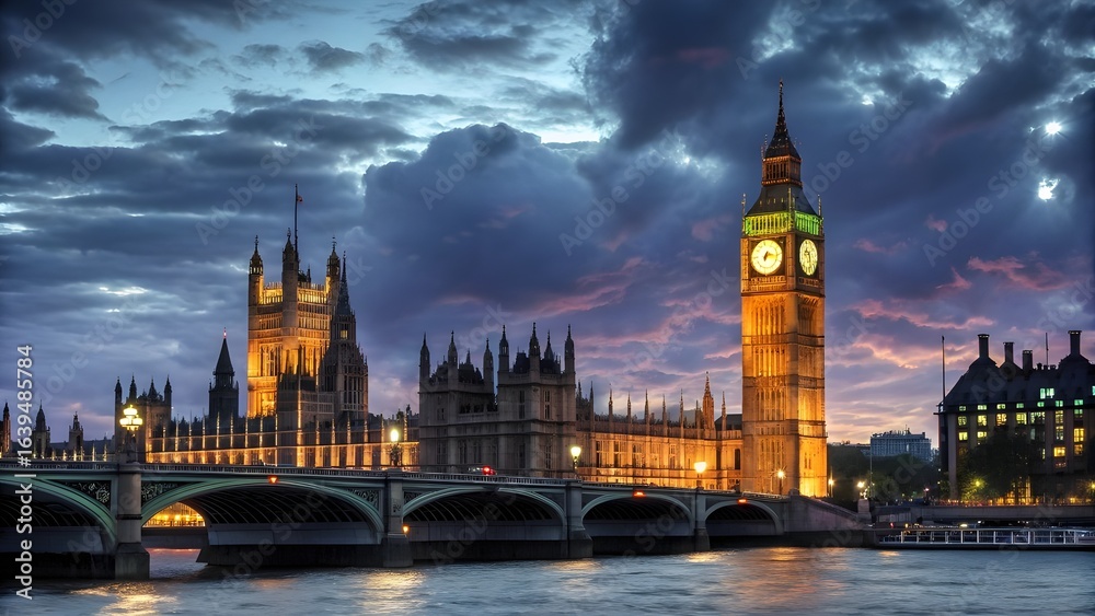 Fototapeta premium Stunning Evening View of Big Ben and Houses of Parliament in London at Sunset