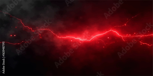Fire and smoke fill the dark night sky with a red and orange texture, while a fractal pattern of light and lightning flashes through the storm clouds