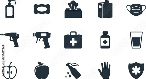 Vector Hygiene Icons:  Cleanliness, Safety, and Health Prevention Kit
