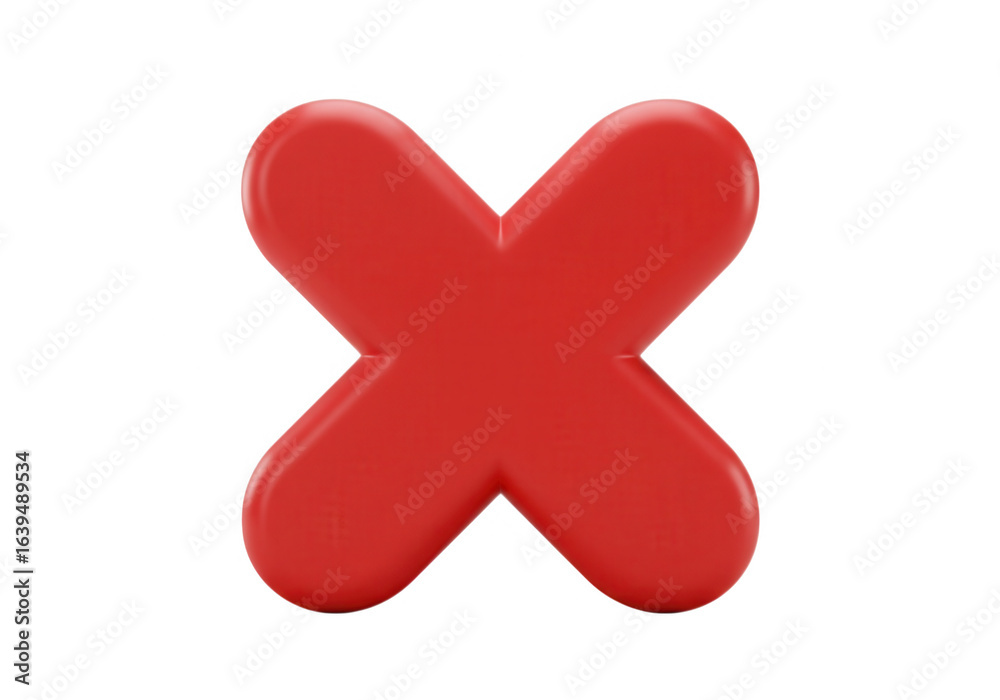 Obraz premium A glossy red cross shape symbol isolated on transparent background