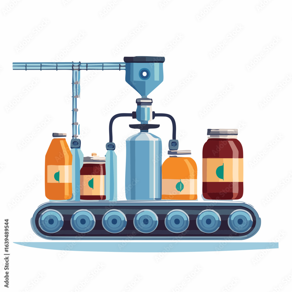 Fototapeta premium 保存食料製造工場の缶詰瓶詰め生産ラインイラスト