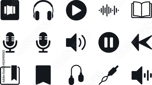 Vector Audio Player Icons: Modern Minimalist Black Design