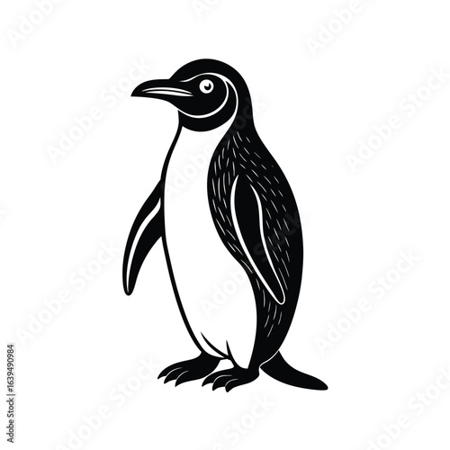 Penguin Bird Standing Vector Silhouette On White Background