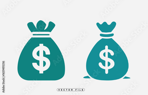Four green money bags with dollar signs in various states of fullness and integrity