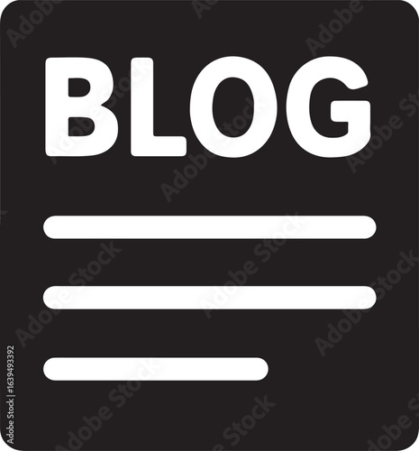 Silhouette of blog post icon with text lines symbolizing writing, article, content, publishing, and communication.