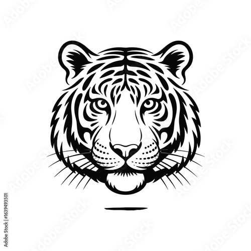 Fierce black and white tiger face line art animal wildlife