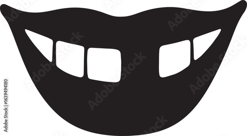 Smiling mouth with missing tooth silhouette vector icon for dental care, humor, and unique facial expression design.