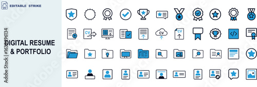 Digital Resume and Portfolio Icon Set – Stylized Symbols for Career, Profile, Achievements, and Document Management