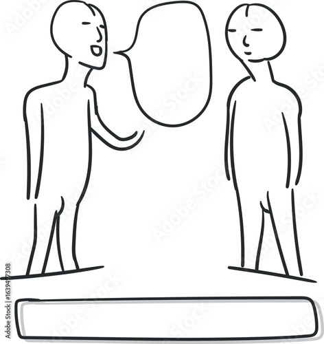 Two cartoon people or characters are talking about something.