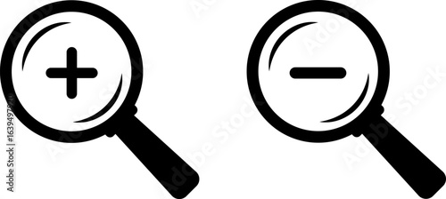 zoom in and out scale. loupe with check mark sign. Plus and minus zoom tool symbols. Magnifying glass for research
