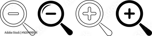 zoom in and out scale. loupe with check mark sign. Plus and minus zoom tool symbols. Magnifying glass for research