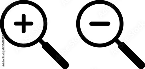 Zoom In and Zoom Out icons. Search icons. Searching success icons.  loup with check mark signs. magnifier with plus and minus. Magnifying Glass icons
