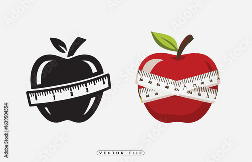 Vector illustration of apples with measuring tapes for diet and weight loss concept