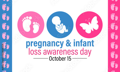 Pregnancy and Infant Loss Awareness Day, on October 15, honors babies lost to miscarriage, stillbirth, and early infant death. Realistic ribbons with pink and blue ribbons of a mother and her baby.