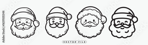 Set of Hand Drawn Santa Claus Faces in Various Cartoon Styles