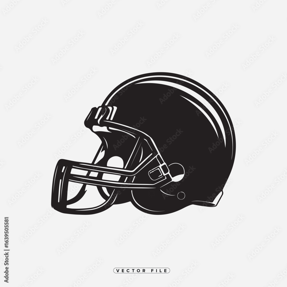 Fototapeta premium Black American Football Helmet Vector Illustration on White Background