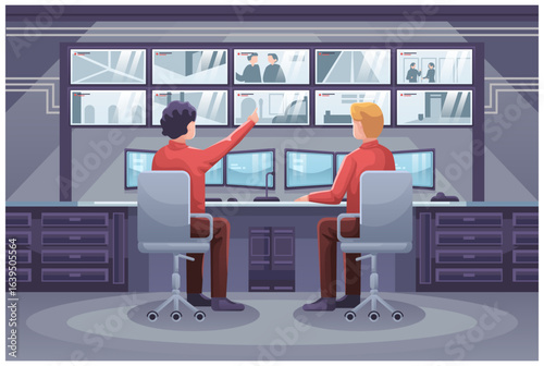 Security Room Monitoring Illustration