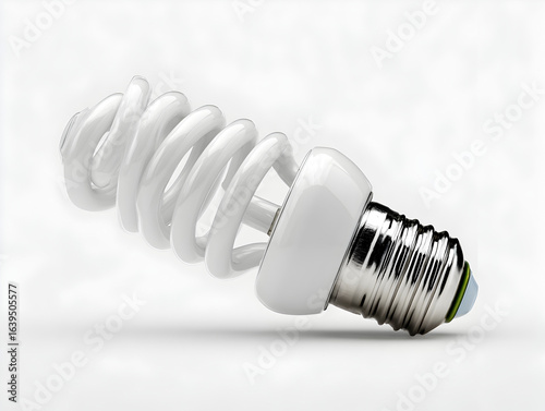 A white energy efficient spiral lightbulb on a white background