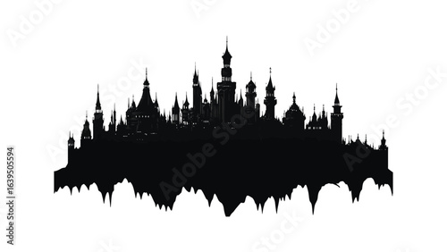 Fantasy castle silhouette isolated on white background