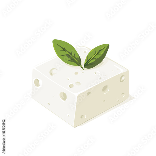 A Minimalistic 2D flat icon featuring a feta cheese, clean vector design, simple illustration style, isolated on a white background, modern element in vector and EPS format. simple design
