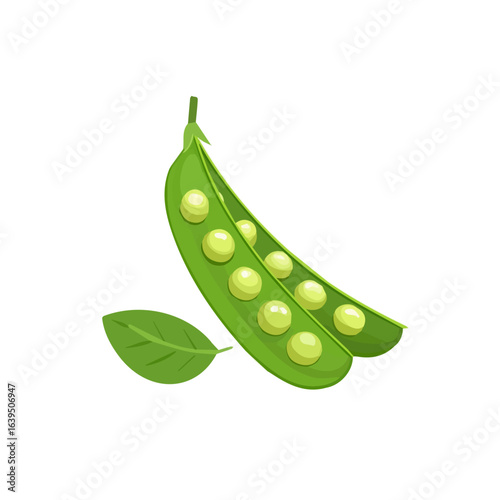 Minimalistic 2D flat icon featuring green pea pod vector design, simple illustration style, isolated on a white background, modern element in vector and EPS format.