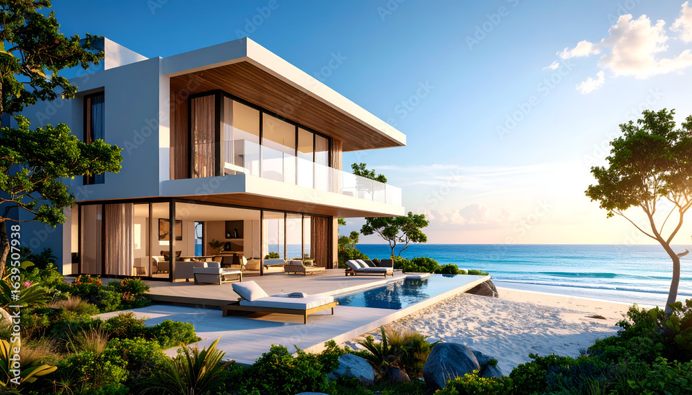 Obraz premium Modern Beachfront Villa Sunset.