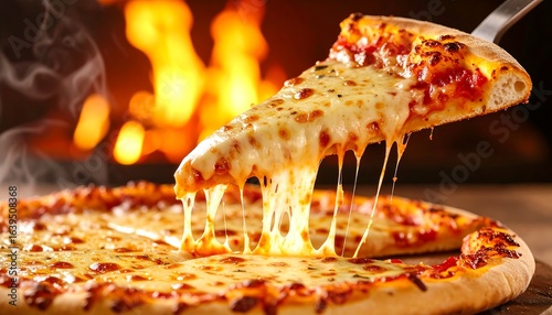 Close-up of a Delicious Pizza Slice with Melted Cheese