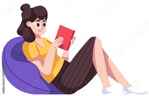 woman reading a book while sitting in beanbag