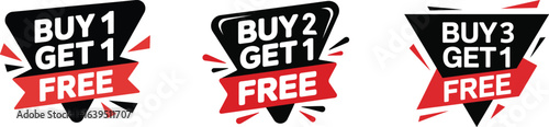 Buy one get one free sale tags set, Modern discount ribbon banner collection for retail special offer promotion