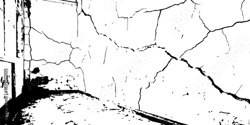 
Weathered plaster surface with spreading cracks and chipped paint; perfect for use in architectural renders or dark visual storytelling.

