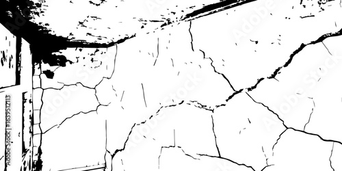 
Weathered plaster surface with spreading cracks and chipped paint; perfect for use in architectural renders or dark visual storytelling.

