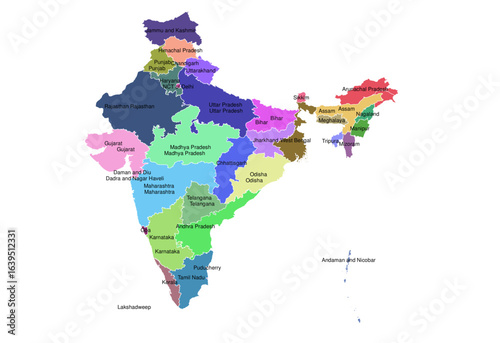Political Map of India with States and Labels | Colorful Detailed Vector for Infographics (SVG)