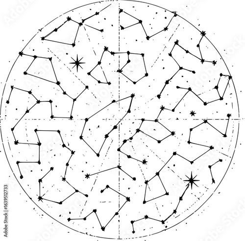 Constellation Map Sketch. Star Pattern Illustration With Celestial Navigation Drawing