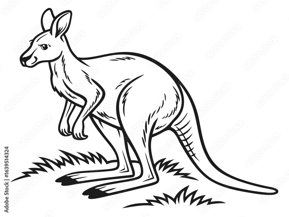 Fototapeta premium Cute cartoon kangaroo mom and joey in a playful setting. A cheerful cartoon illustration of a kangaroo mother and her joey. kangaroo, joey, mother and baby, cartoon, children's, illustration, cute, an