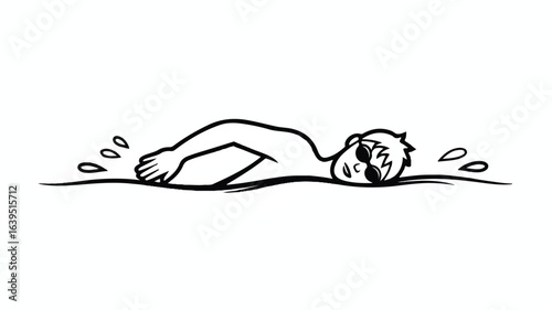 A minimalist black and white line drawing of a swimmer in a freestyle swimming position 